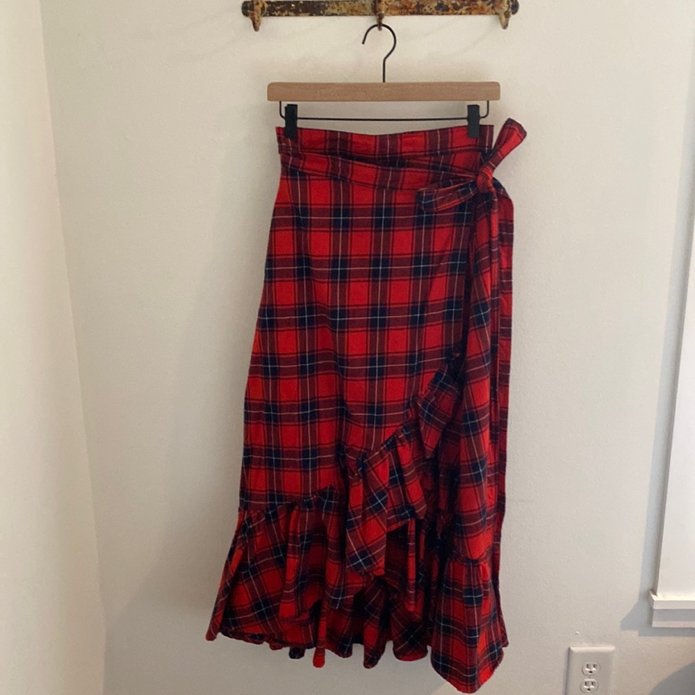 Kiel James Patrick Red Plaid Wrap Skirt